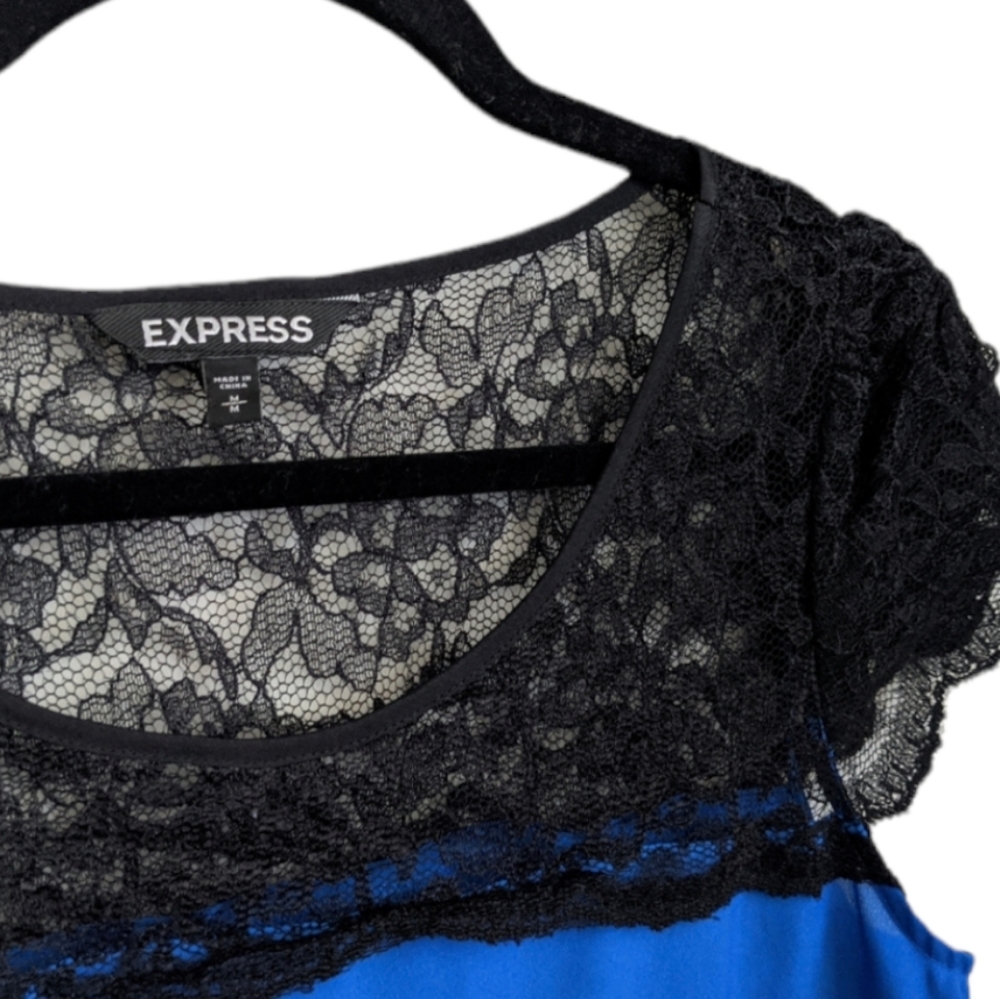 Express Blue Lace Top with Ruffle Sleeves - Size M 💙🖤 - Picture 6 of 7